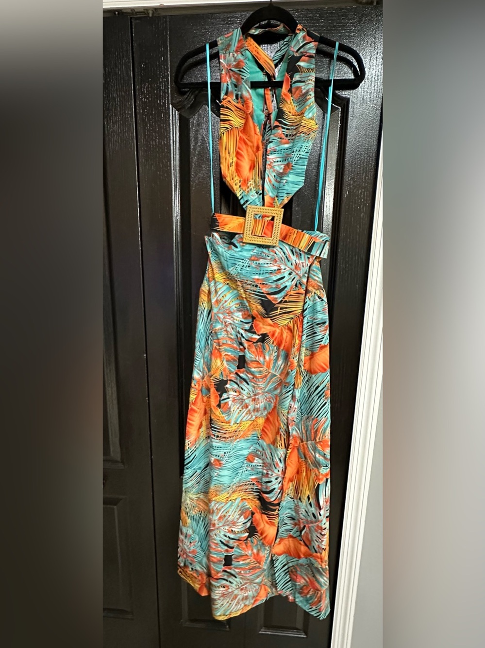 Fashion Nova Brunch In The Tropics Cutout Maxi Dress - Teal Palm NWT Small